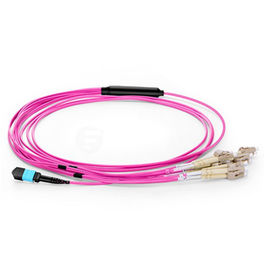 Purple OM4 purple mpo mtp to LC fiber optic patch cord  Fanout 12 cores